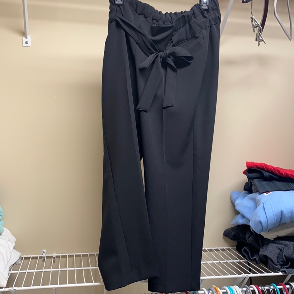 Black tie waist maternity pants